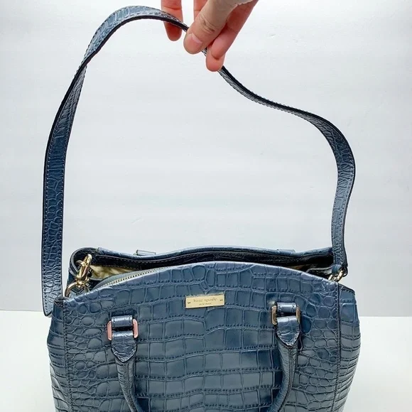 Kate Spade Slate Blue Crocodile Reptile Satchel Handbag with Strap with Dust Bag - Picture 3 of 9